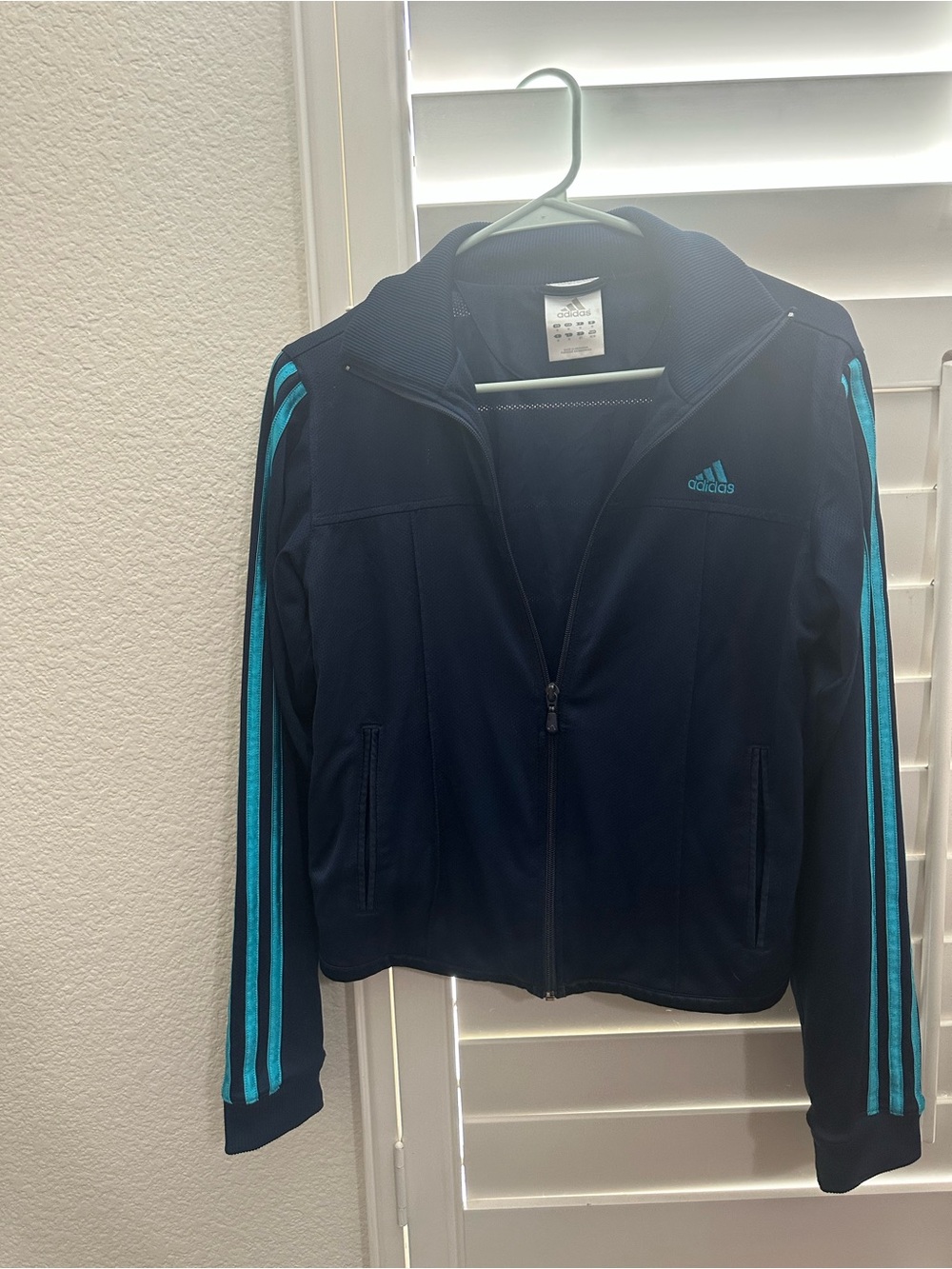 adidas Navy Bomber Track Jacket with Teal Stripe Accents